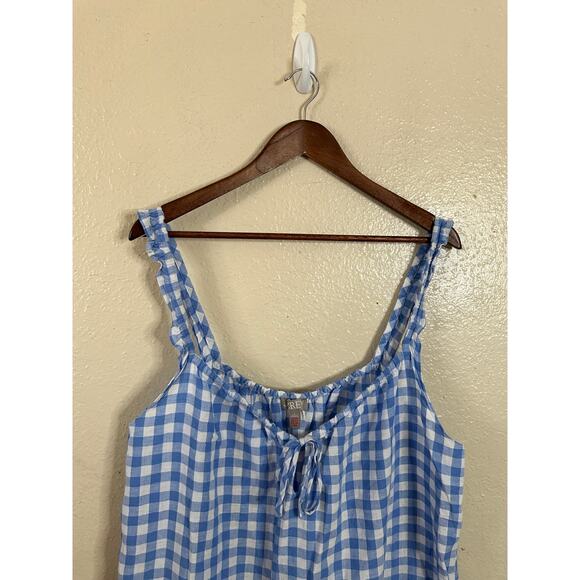 J.Crew Ruffle-Strap Dress in Gingham Linen Cotton Blend Womans Large - Picture 7 of 11